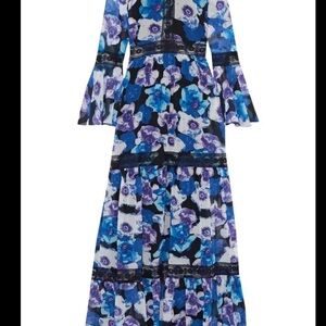 Mikael Aghal Floral Maxi Dress in Blue and Purple